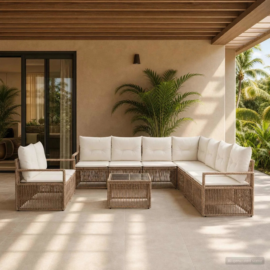 Set Divano da Giardino 10 pcs Beige polyrattan 3435756