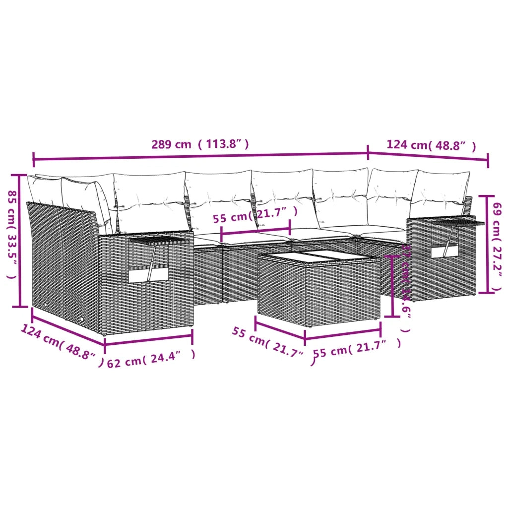 Set Divani da Giardino con Cuscini 8 pz Nero in Polyrattan 3219934