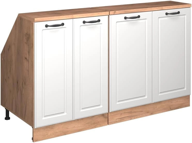 Set di mobili sottotetto Rion, Bianco casa di campagna, 140 cm Set di 2 carcasse armadio profondità 60 cm, adatto per il salvaspazio sotto tetti spioventi