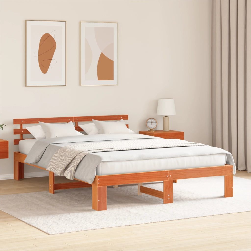Struttura Letto in Legno Marrone Cerato Legno Massello 160 x 200 cm