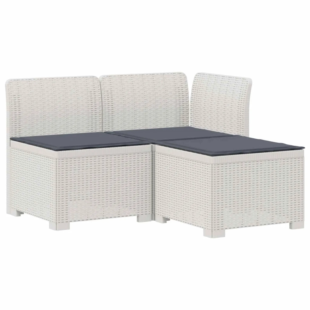 Divano da esterno-Divano da Giardino 3 posti con cuscini in look rattan PP Bianco 728882
