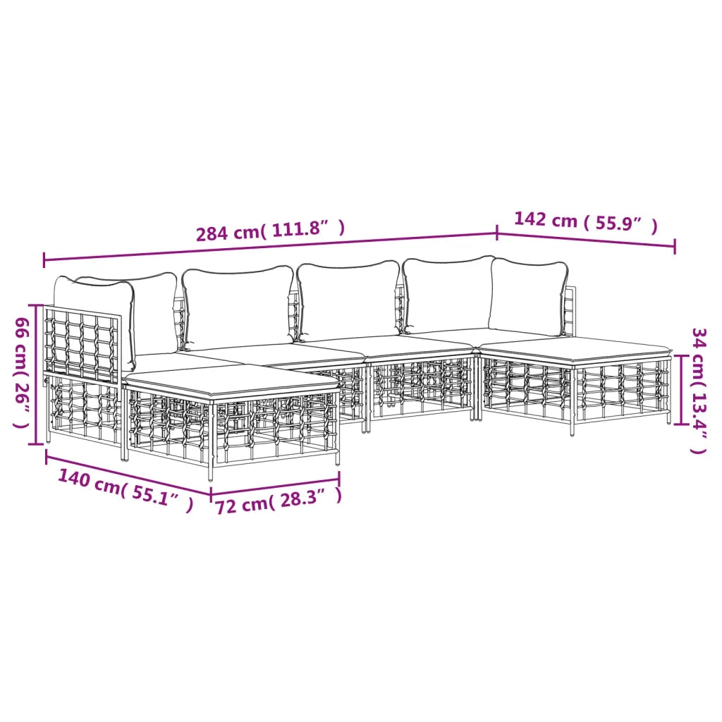 Set Divani da Giardino 6 pz con Cuscini Antracite in Polyrattan 3186779
