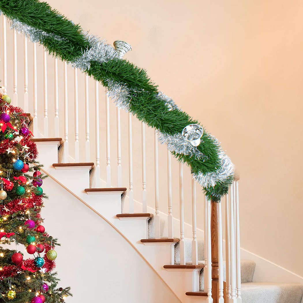 Ghirlanda Natalizia Intrecciata 260cm con Campane e Palline Argento