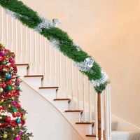 Ghirlanda Natalizia Intrecciata 260cm con Campane e Palline Argento