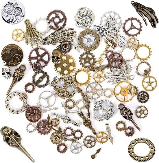 Accessori steampunk - assi di bicicletta metalliche - decorazioni da parete antiche - accessori artigianali - decorazioni DIY - gioielli - 76 pezzi.