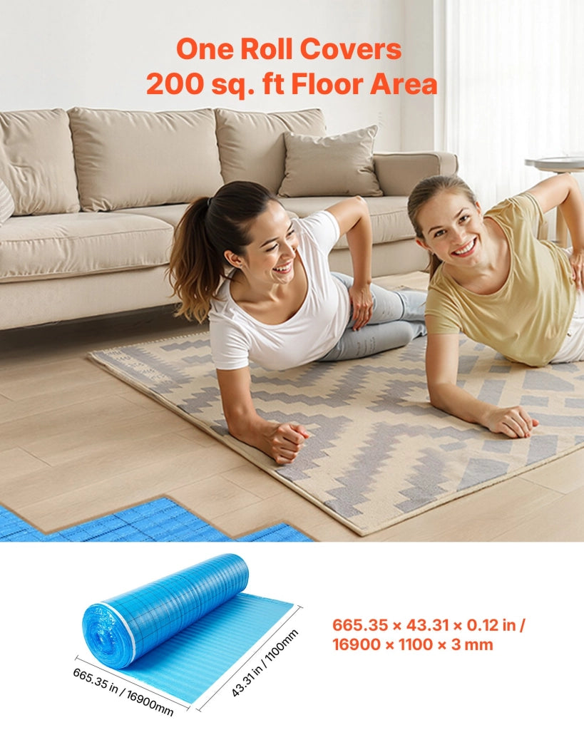 Sottopavimento 18,6 m² Isolante EPE30-2 con Barriera al Vapore e Nastro Adesivo per Pavimento in Laminato e Legno