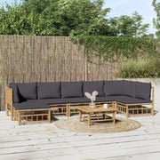 Set Salotto da Giardino 8pz con Cuscini Grigio Scuro Bambù 3155238