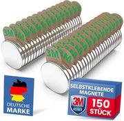 Magnetodi neodimio [adesivo 3M forte] maxi-pack 150 pezzi (10x1mm) | con adesivi magnetici 3M | magneti potenti per aziende, lavagne bianche, foto e frigoriferi