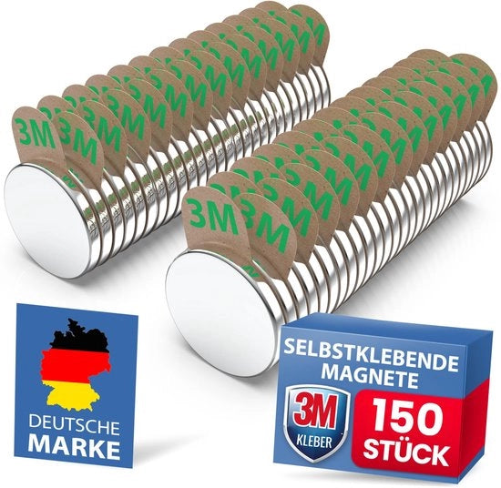 Magnetodi neodimio [adesivo 3M forte] maxi-pack 150 pezzi (10x1mm) | con adesivi magnetici 3M | magneti potenti per aziende, lavagne bianche, foto e frigoriferi