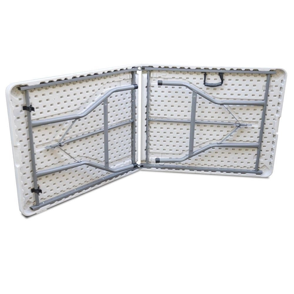 Tavolo Pieghevole in Resina HDPE 180x70 H74cm Richiudibile Salvaspazio Bianco