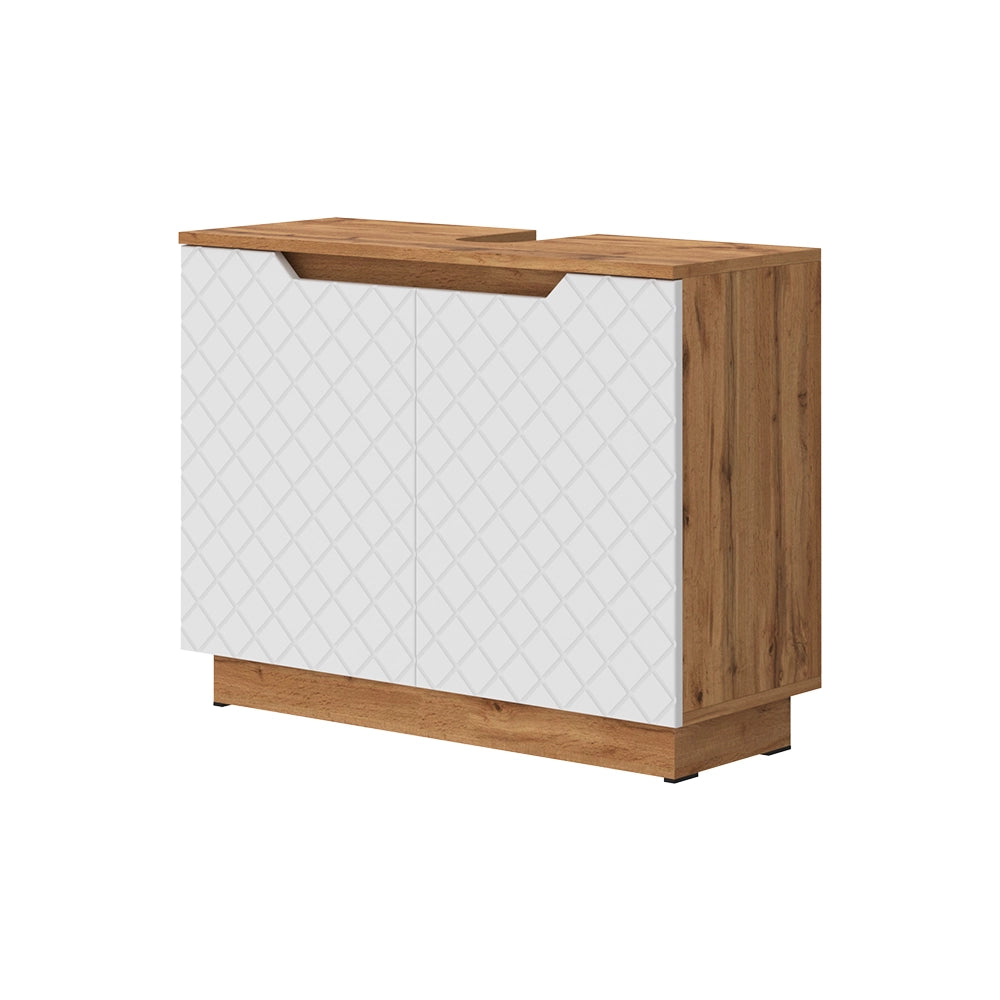 Vicco Mobile sottolavabo per bagno Rovere/bianco con struttura in piastrelle 79.6 x 62.1 cm con 2 porte