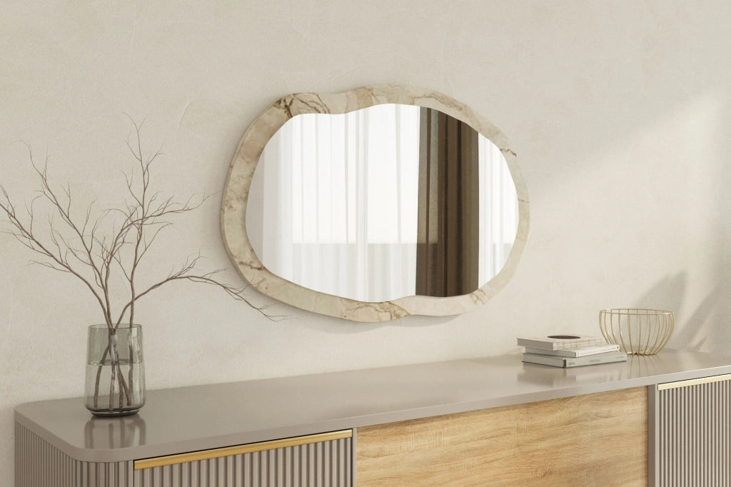 Tromello, Specchio Forma Ovale, 52x86h cm Bianco Marmo
