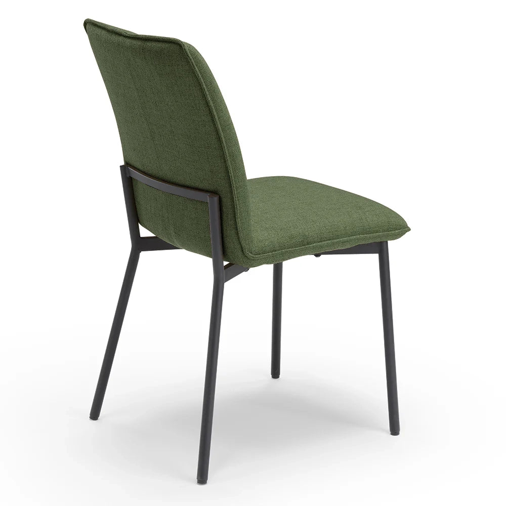 Set 2 sedie imbottita CAMILLA per cucina, sala da pranzo e soggiorno, design moderno, gambe coniche robuste finitura ghisa, schienale e seduta rivestiti con tessuto effetto doppio tono colore Verde Oliva