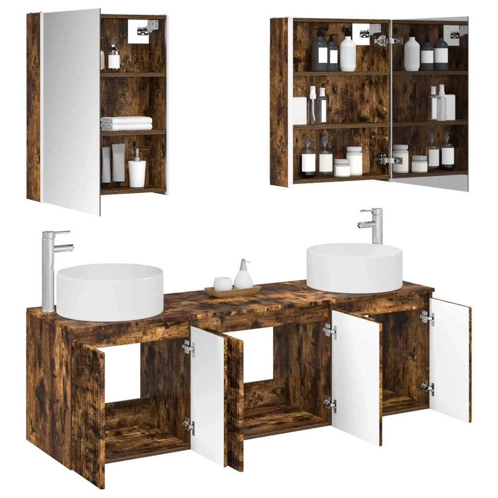 Set di Armadi da Bagno 5 pcs Rovere Fumo Legno ingegnerizzato 3406571