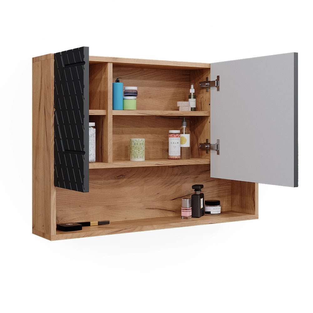 Vicco Specchio contenitore bagno Antracite con struttura a nido d'ape 80.1 x 55 cm