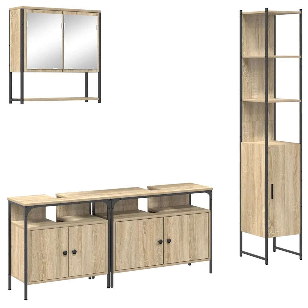 Set di mobili per il bagno con lo scaffale 4 pcs Rovere Sonoma