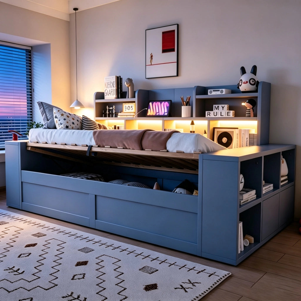 divano letto multifunzione mdf grigio 230 x 110 cm