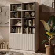 Libreria Miniato, Mobile portalibri con vani aperti e due ante, Design moderno e minimale, 172x40 h100 cm, Beige