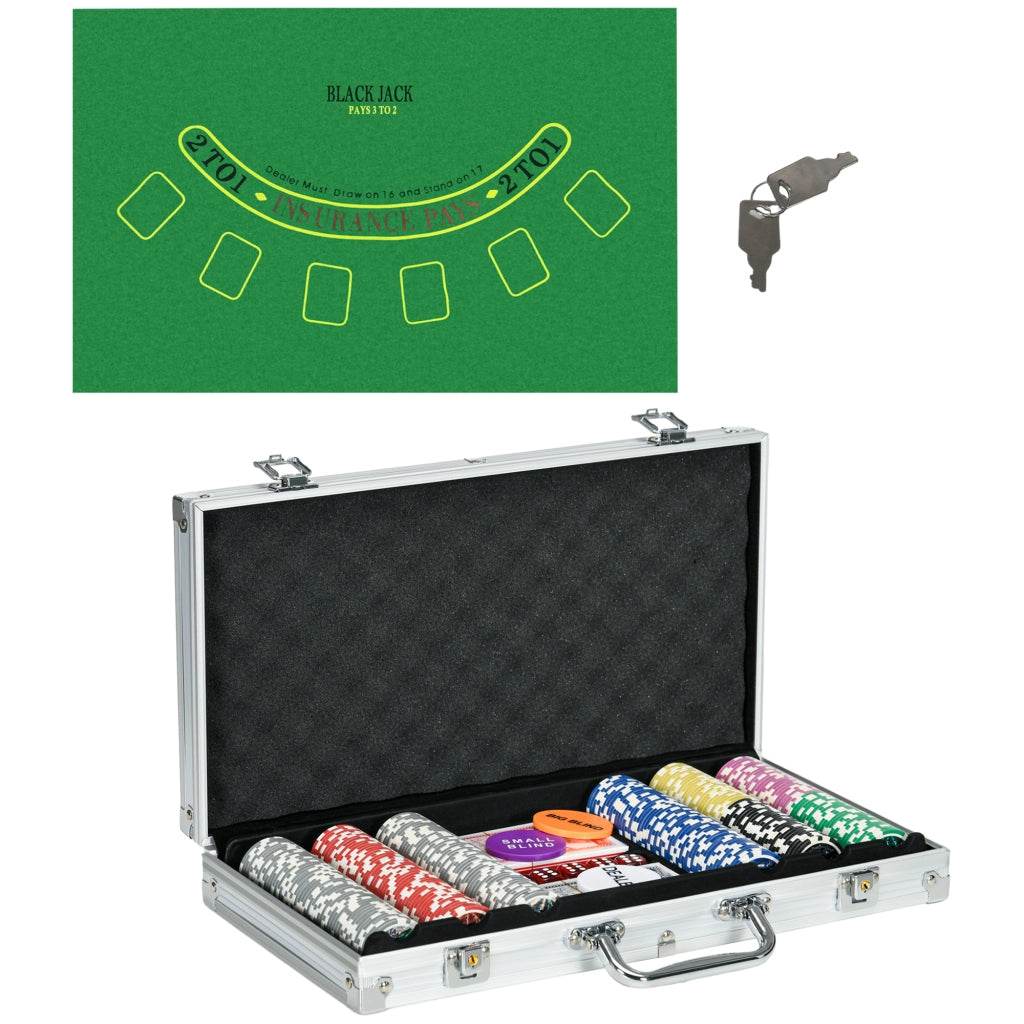 Set di poker con 300 chip, 2 mazzi di carte e 5 dadi ¨C zephmum ¨C con custodia e tappetino