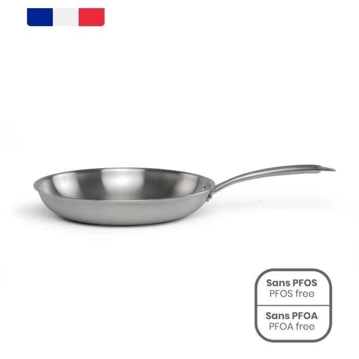 Brigade - Padella in acciaio inox 24 cm - LIVOO - MEP158 - Triplo strato in acciaio inox - Adatta a tutti i piani cottura, anche a induzione - Prodotto in Francia