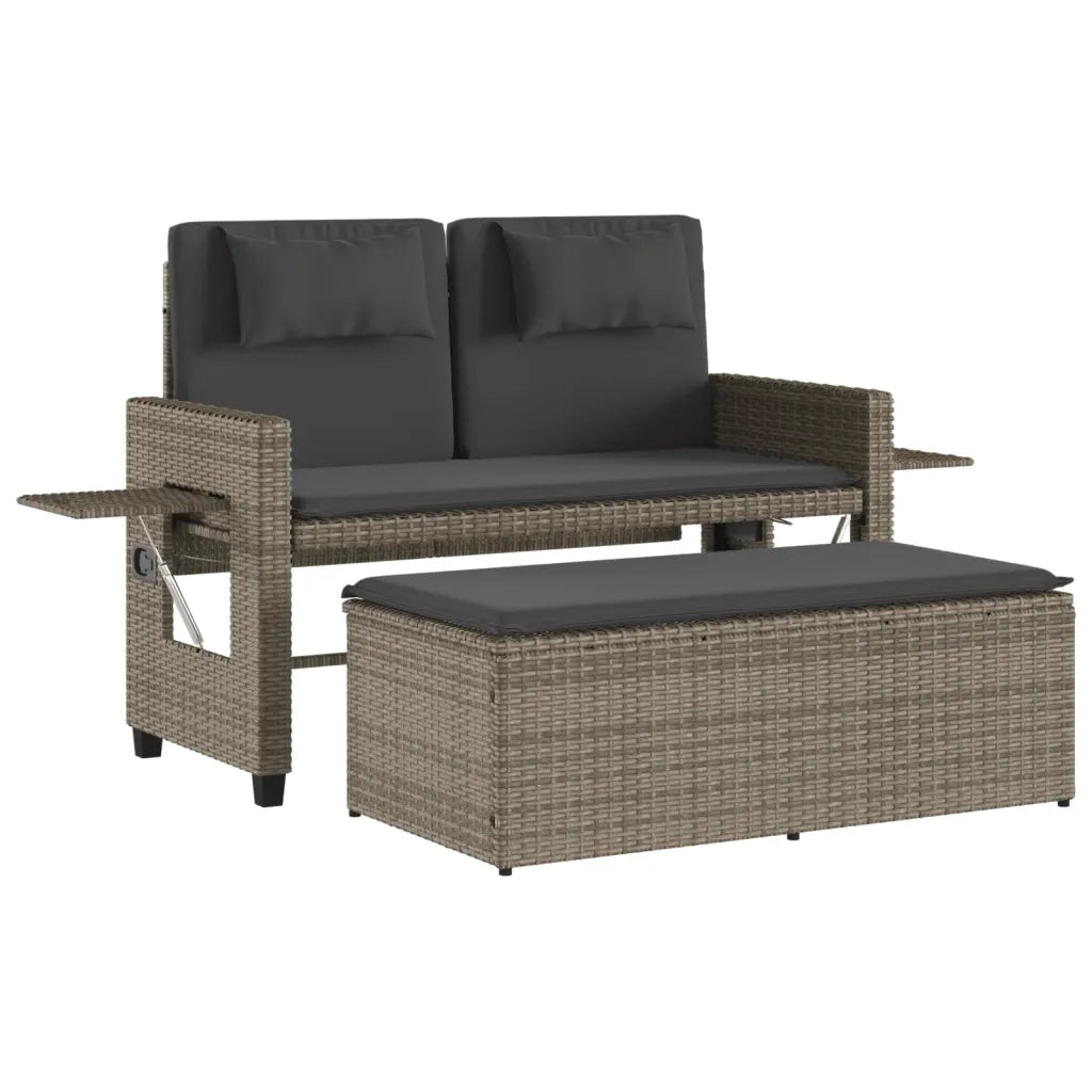 Panca Reclinabile da Giardino con Cuscini-Sgabello-Sedia da esterno Grigia in Polyrattan 883870