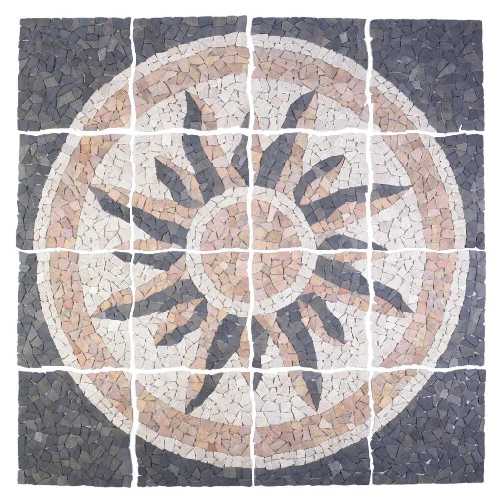 Piastrelle Mosaico Motivo Sole Multicolore 120 x 120 cm Marmo 42033517