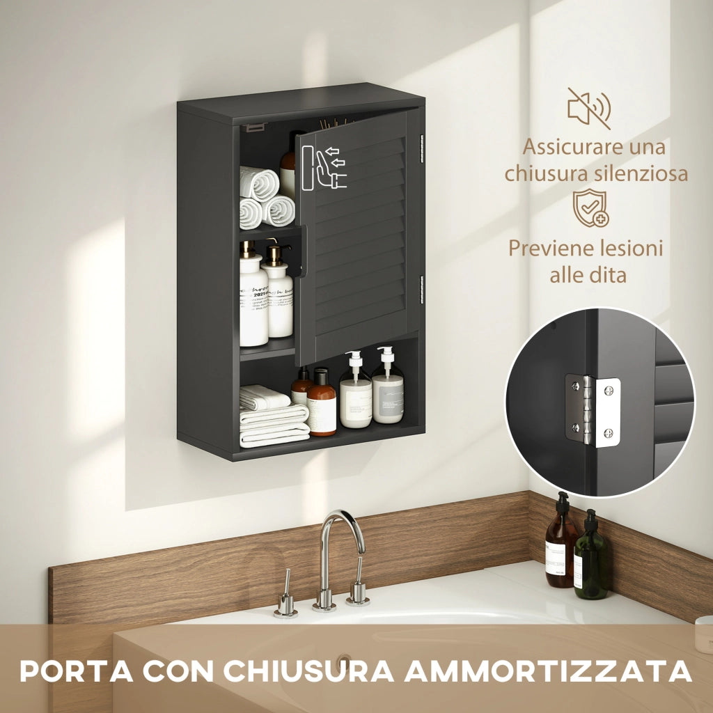 Armadietto Bagno a Parete 40x20x60 cm con Ripiano Regolabile e Anta Ammortizzata in MDF Nero