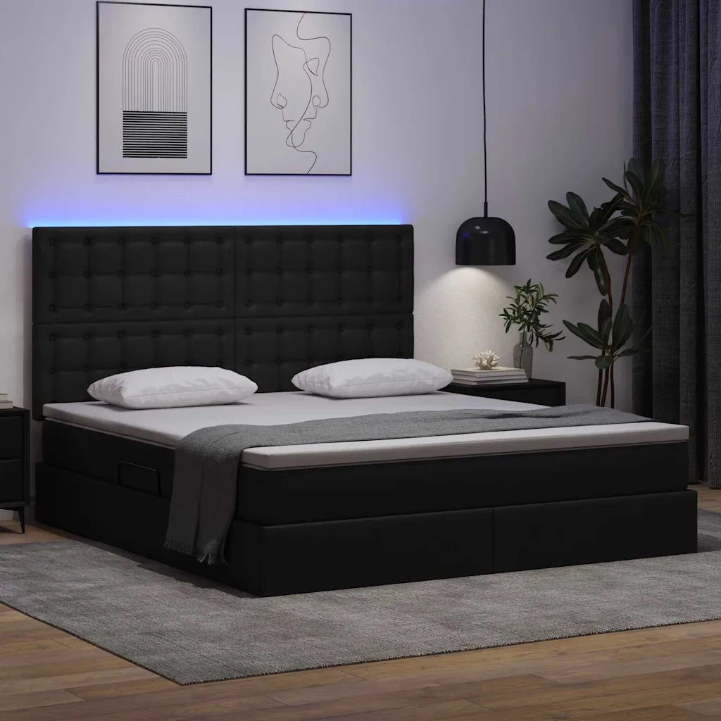 Letto con contenitore e LED Nero 160 x 200 cm Pelle Sintetica 3372309