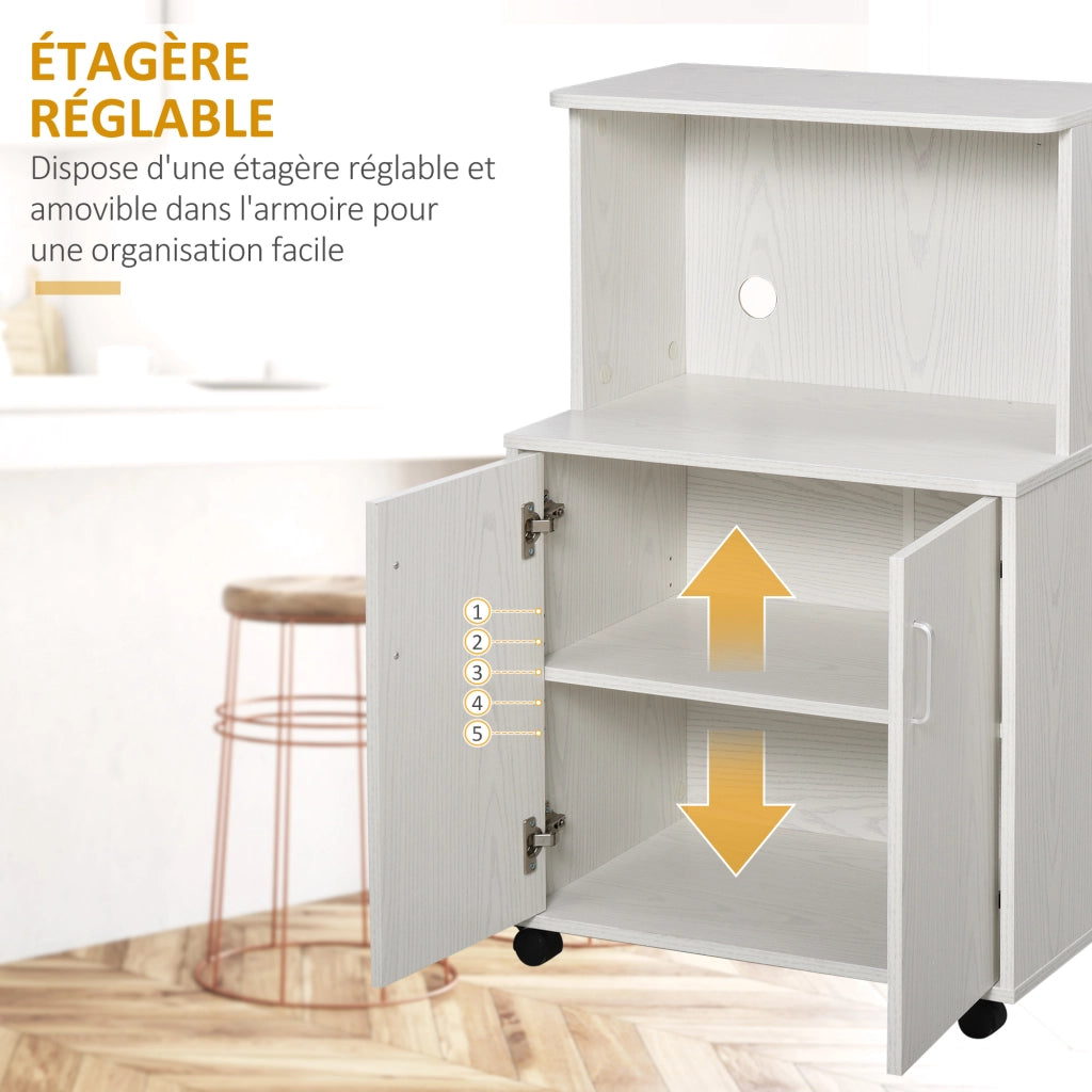 Carrello per microonde con ante ¨C zephmum ¨C bianco 60.4x40.3x97 cm