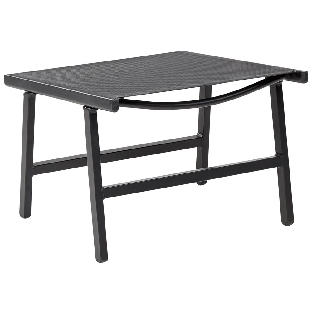Sedia da giardino Sedile in textilene nero Schienale in metallo con poggiapiedi Design moderno per esterni
