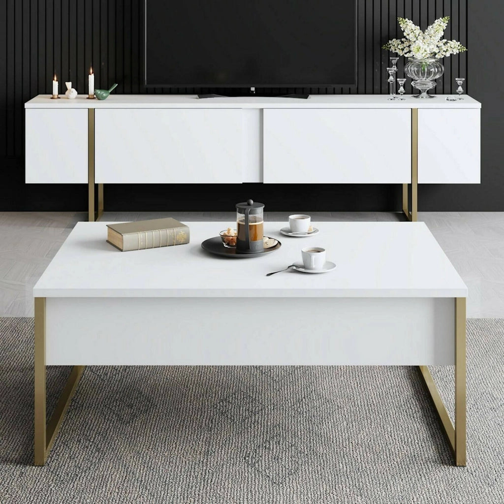 Mornasco, set Mobili da Soggiorno Modulabile, Bianco