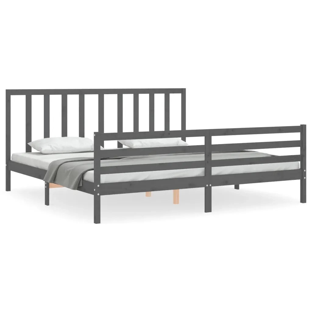 Letto matrimoniale | Letto per adulti | Giroletto con Testiera Grigio 200x200 cm in Legno Massello