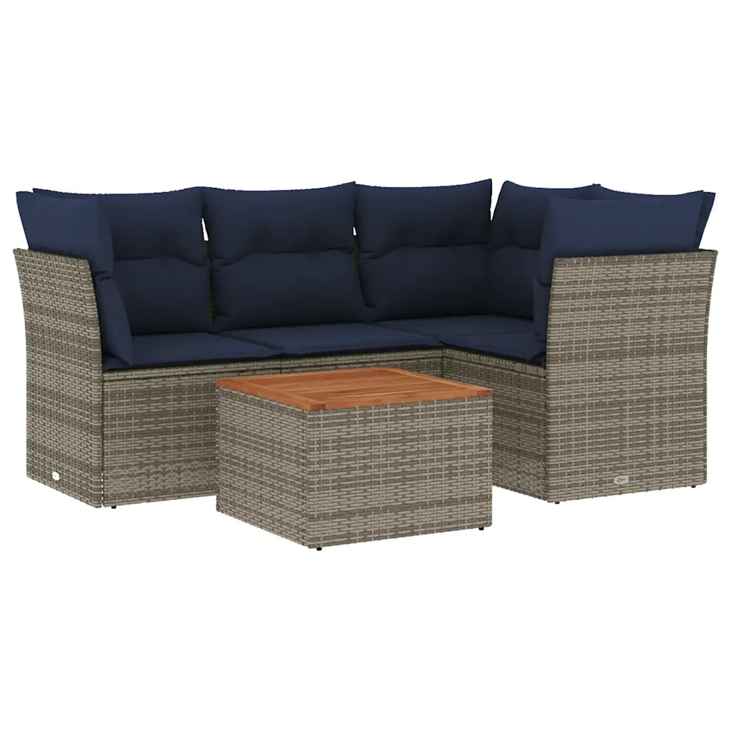 Set Divani da Giardino 5 pz | Set Salotto da Giardino con Cuscini Grigio in Polyrattan