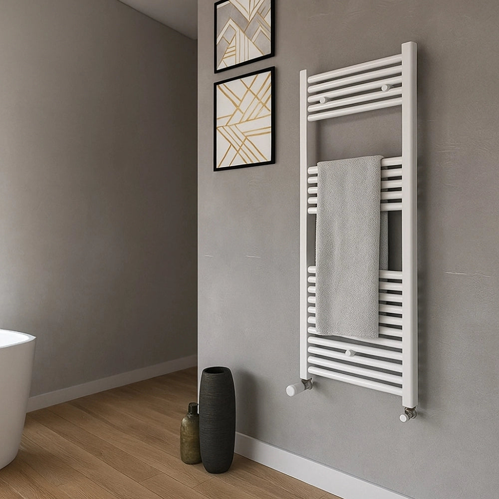 Termoarredo bianco per bagno in acciaio calorifero termosifone scaldasalviette *** misure h1200xl450xi400 23 tubi, pe...