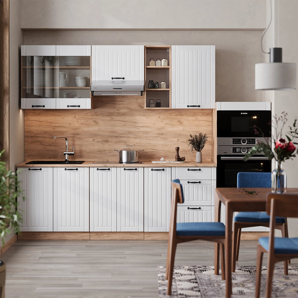 Cucina componibile Fame-Line Bianco rustico/Rovere dorato 280 cm, PL Antracite Vicco