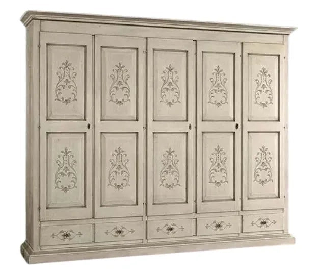 Armadio 5 porte classico in legno avorio shabby 254x61x240 (687) - Mobili 2G