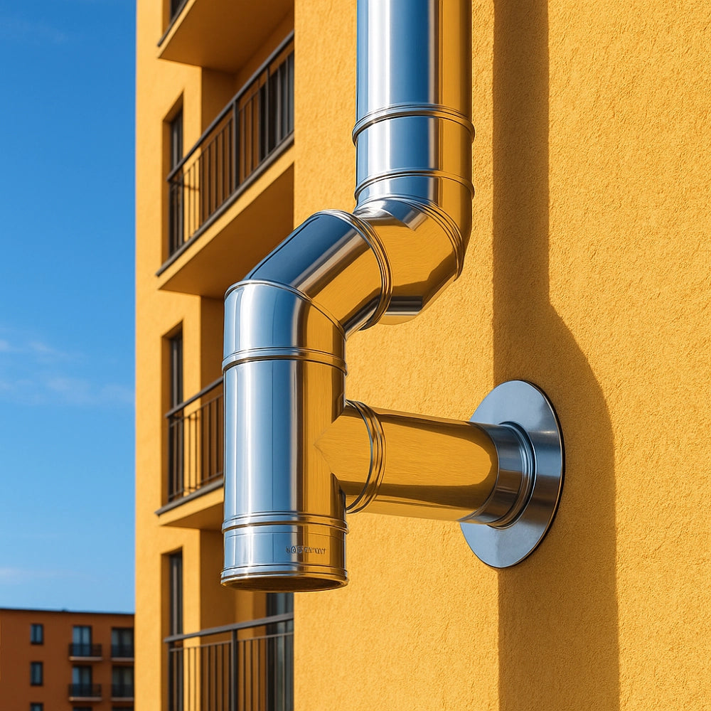 Curva 90° acciaio inox Ø 200/250 mm spessore 0,5 mm canna fumaria doppia parete