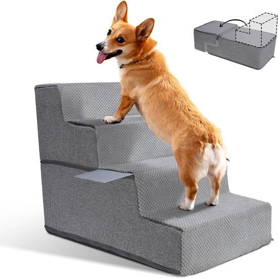 Scivolo per cani a 4 gradini con trappola rimovibile - antiscivolo per gatti - adatto per cani anziani e feriti - 58 x 38 x 48 cm