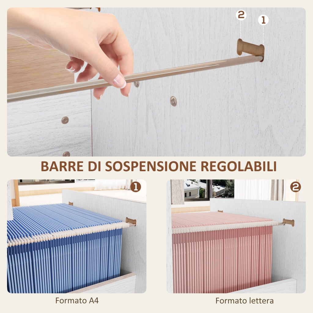 Armadio per Ufficio a 4 Cassetti con 2 Serrature e Barra Portadocumenti, in Legno, 40x42x130.8 cm, Bianco