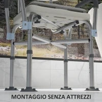 Sedia Doccia ad Altezza Regolabile con Braccioli e Cuscino Rimovibile 53.5x52x80-90 cm, Bianca