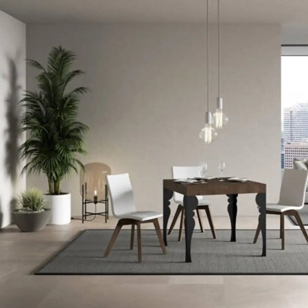 Tavolo allungabile 90/246x90 cm Paxon colore noce gambe antracite