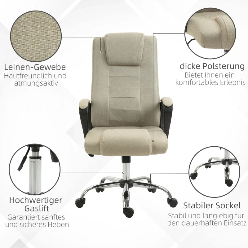 Sedia da ufficio ergonomica in effetto lino con altezza regolabile e funzione dondolo in poliestere beige