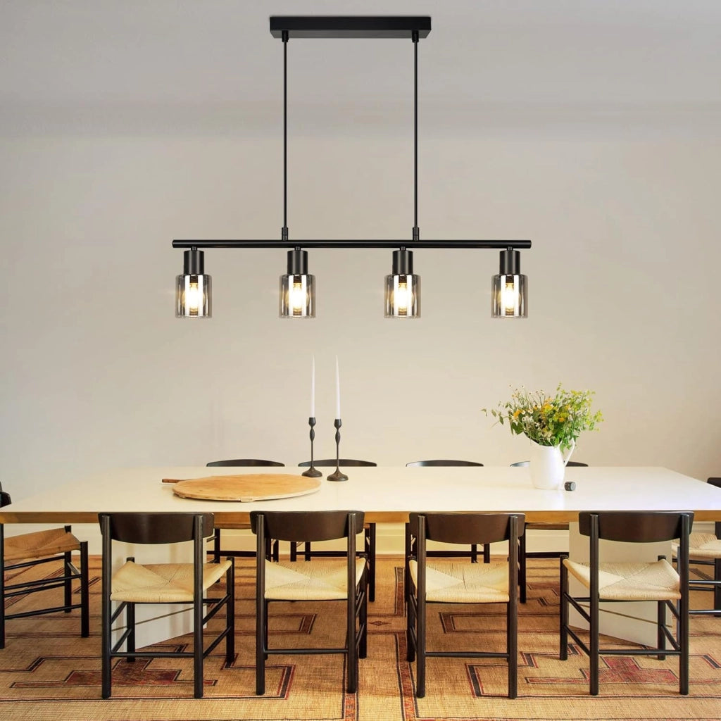 Lampada a sospensione ZMH per sala da pranzo 4 fiamme in vetro vintage, attacco E14 per soggiorno cucina