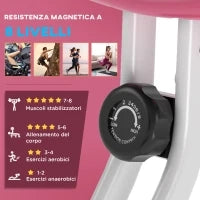 Cyclette Pieghevole da Fitness in Acciaio, Cyclette Magnetica Pieghevole da Casa con Altezza Regolabile, Resistenza Magnetica a 8 Livelli, Schermo LCD, 43x97x109cm, Rosa