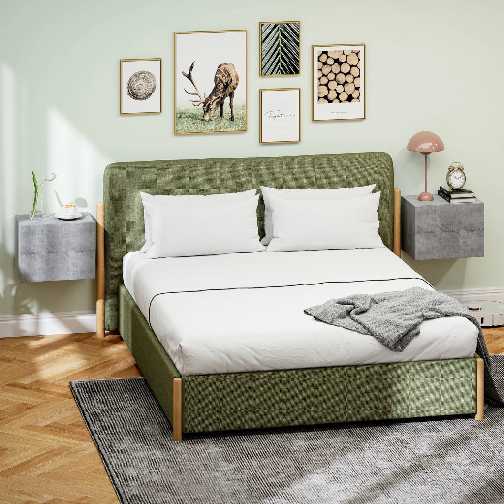 Set di 2 Comodini Sospesi con 2 Cassetti Moderni e Salvaspazio, 40x29x30 cm, Grigio Cemento