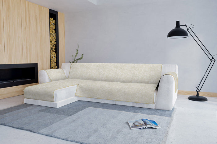 Copridivano con Penisola Sinistra Seduta 190 cm in Poliestere e Cotone Panna