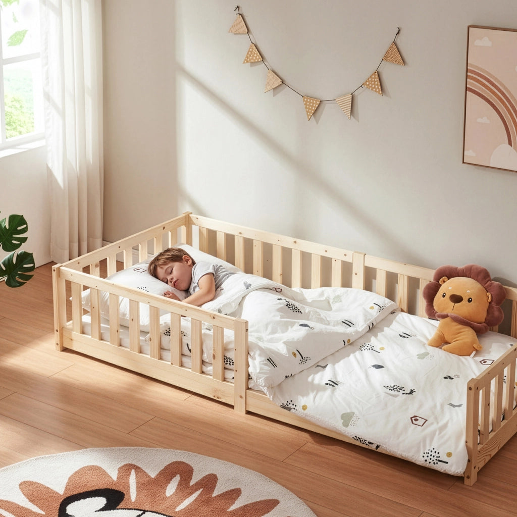 Letto Montessori per Cameretta Tanna in Legno di Pino 90 x 200 cm - Naturale [en.casa]