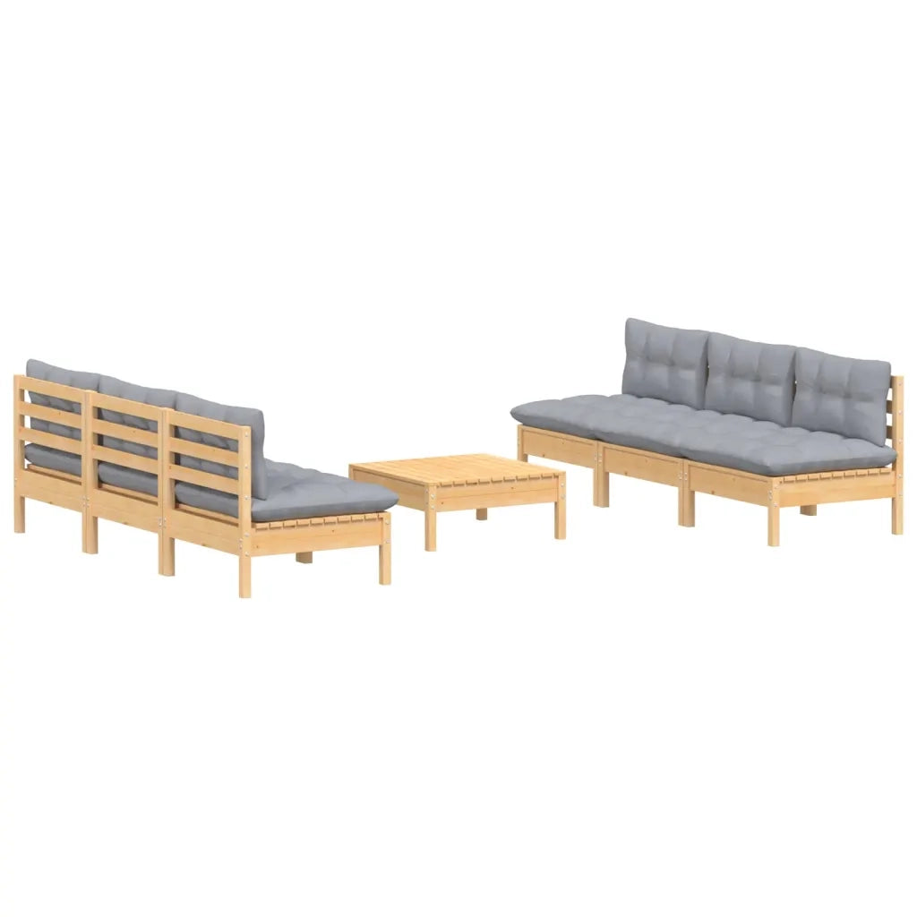 Set Divani da Giardino 7 pz con Cuscini Grigi Massello di Pino 3096093