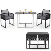 Set di tavolo 2 sedie da esterno in rattan PE con schienali pieghevoli, Set di mobili da giardino Nero-Set mobili da esterno