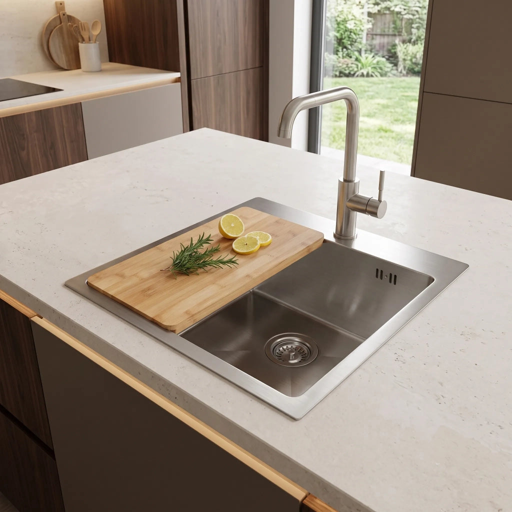 Lavello In Acciaio Con Set Di Accessori 3 Pz. Rea Leo 40 Brush Nickel Accessori grigi
